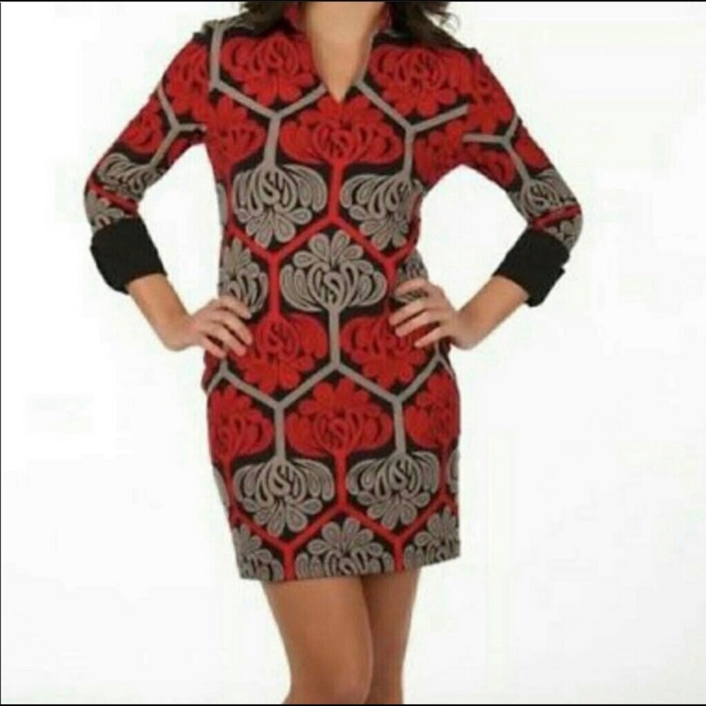 NWT Tracy Negoshian Lana Dress Crimson/Grey XS
